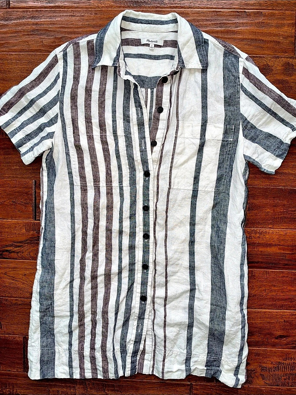 Madewell Relaxed Mini Striped Linen Shirtdress  Size Medium, Like New
